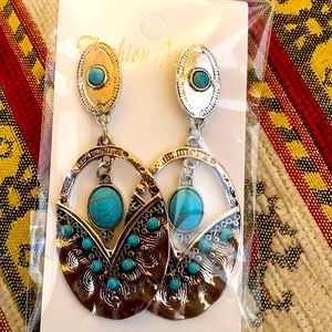 💙 Turquoise & Silver Earrings – Boho Chic! 💙